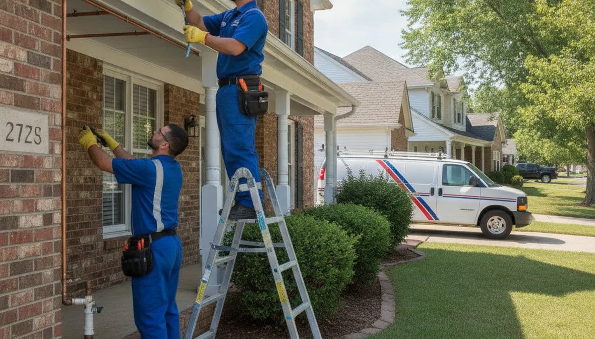 Indianapolis IN plumbing repair technician servicing a residential pipe leak