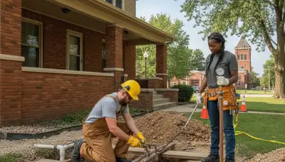 Indianapolis IN plumbing repair technician servicing a residential pipe leak