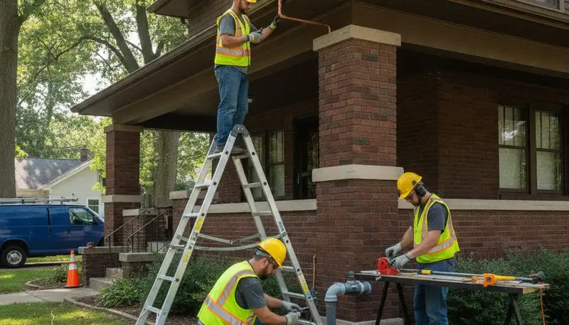 Indianapolis, IN plumbing repair technician servicing a residential pipe leak