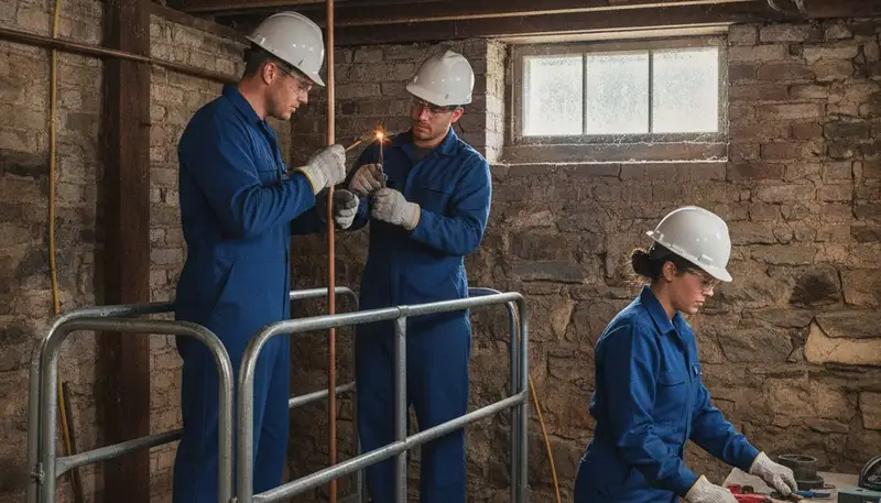 Indianapolis, IN plumbing repair technician servicing a residential pipe leak