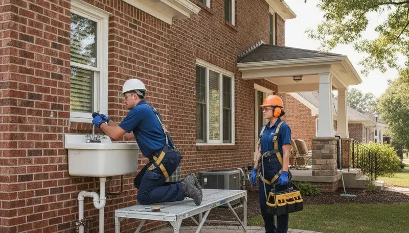 Indianapolis, IN plumbing repair service technician fixing residential pipe leak