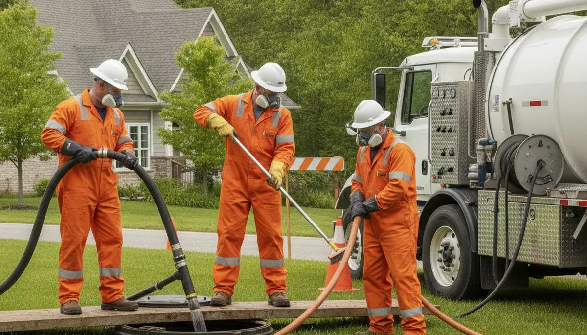 Indianapolis, IN plumber cleaning a septic tank for residential plumbing service