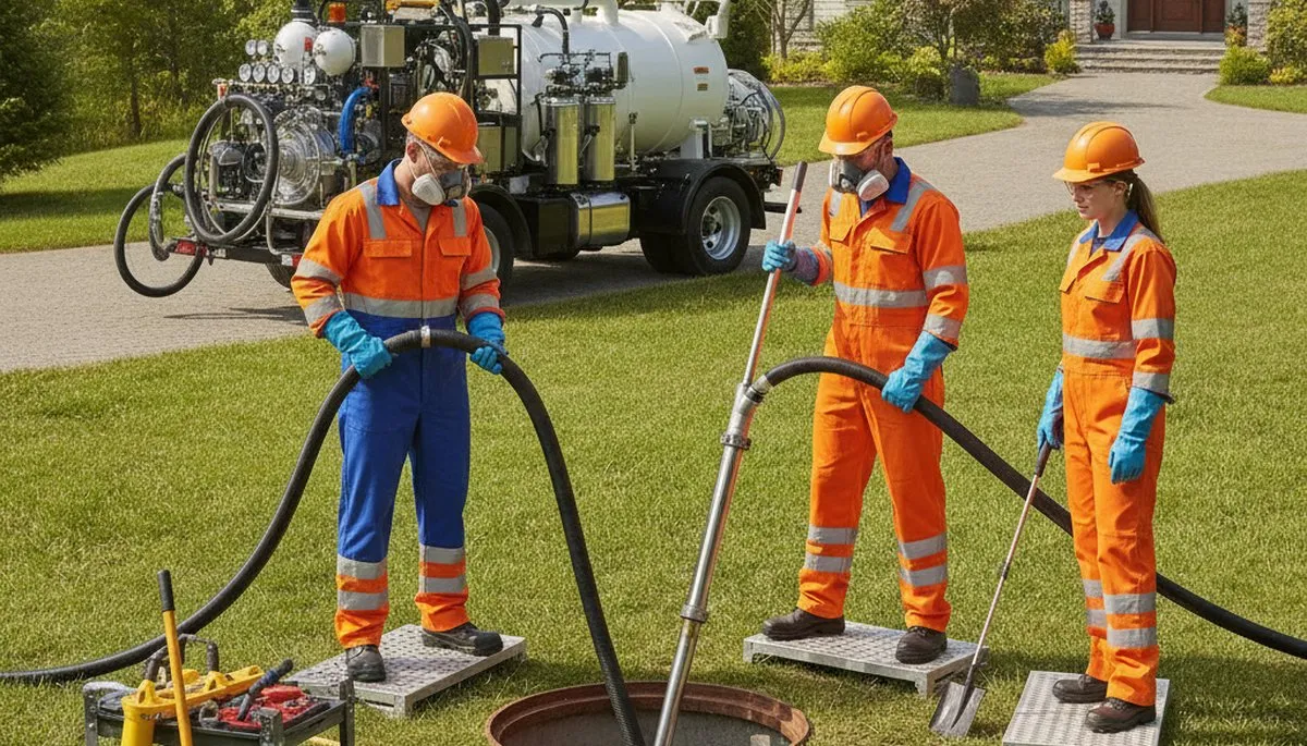 Indianapolis, IN plumber cleaning a septic tank for residential plumbing service