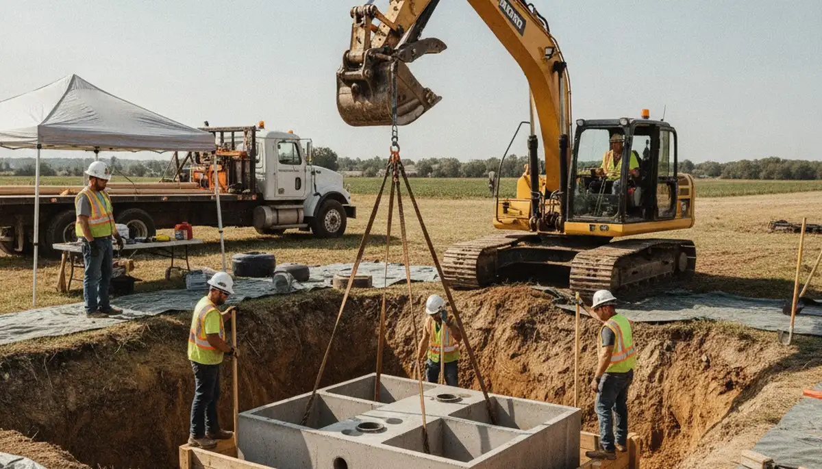 Indianapolis, IN plumbers installing a septic tank system for a residential property