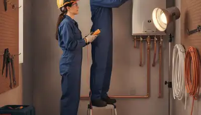 Tankless water heater installation by Indianapolis, IN plumbers for reliable endless hot water