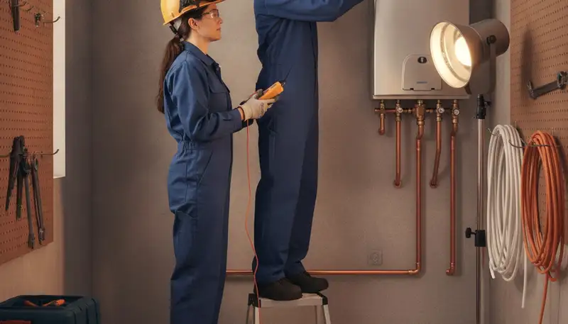 Tankless water heater installation by Indianapolis, IN plumbers for reliable endless hot water