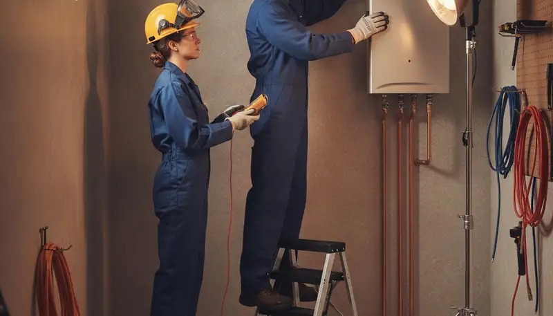 Tankless water heater installed by plumber for Indianapolis, IN home hot water service
