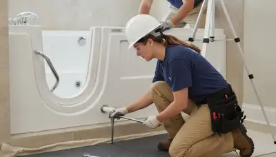 Walk-in tub installation by Indianapolis, IN plumbers for safer, comfortable home bathing