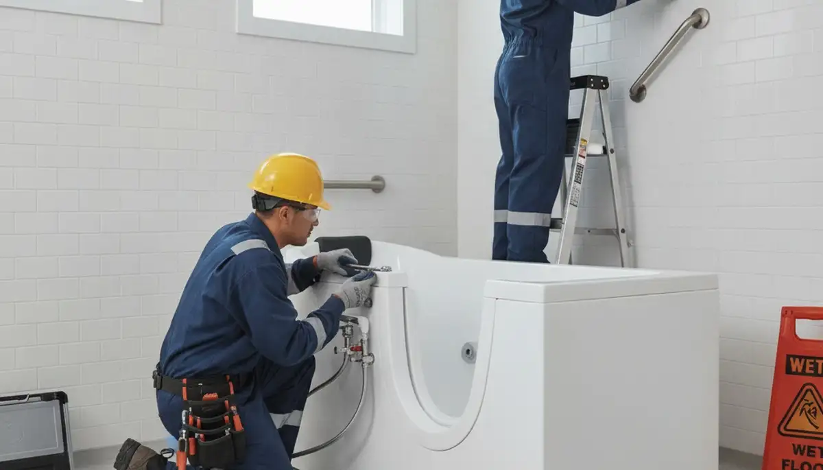 Indianapolis, IN plumbers installing walk-in tubs for safer, comfortable home bathrooms